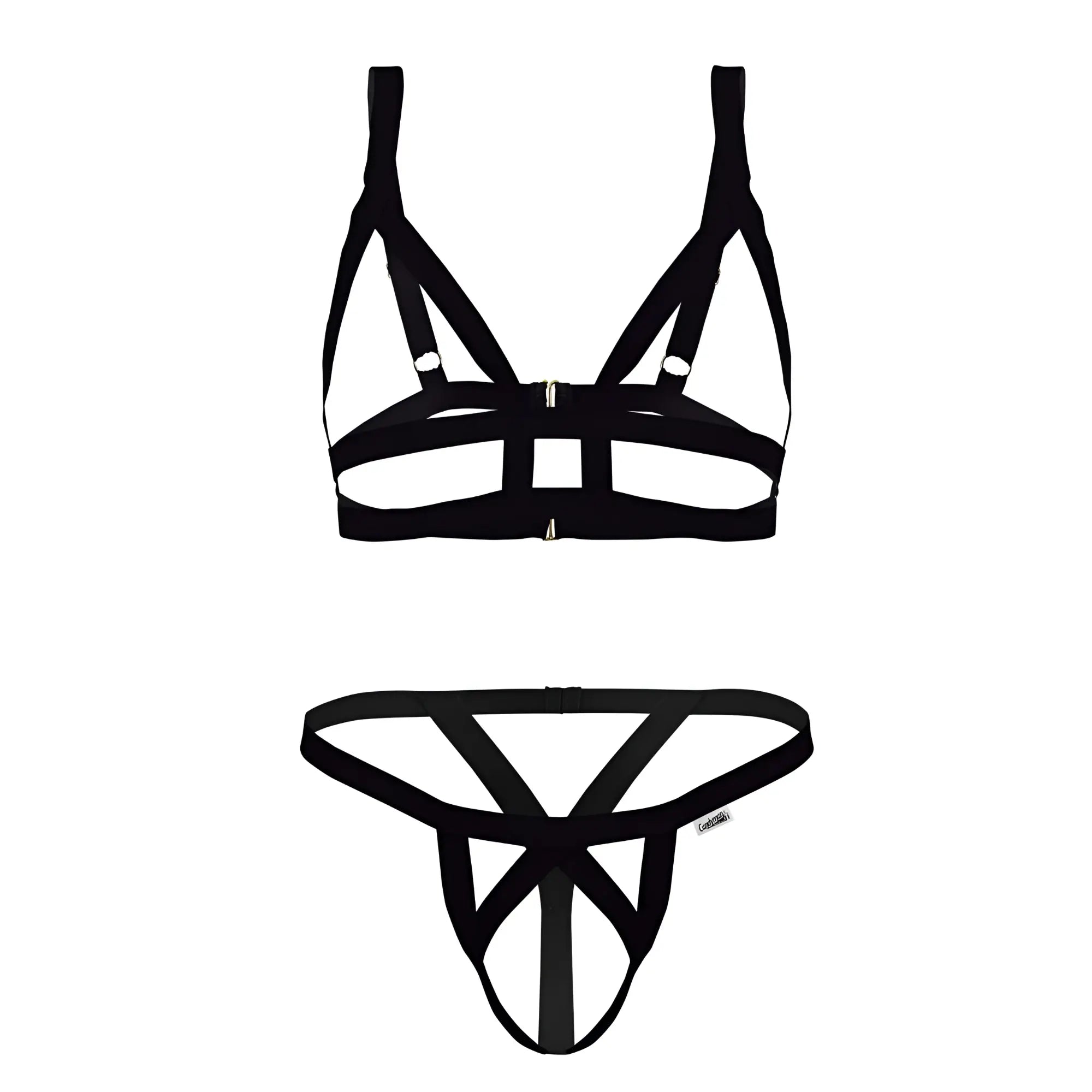 Black strappy lingerie set candyMan 99822 with geometric cage-like design perfect for intimate wear