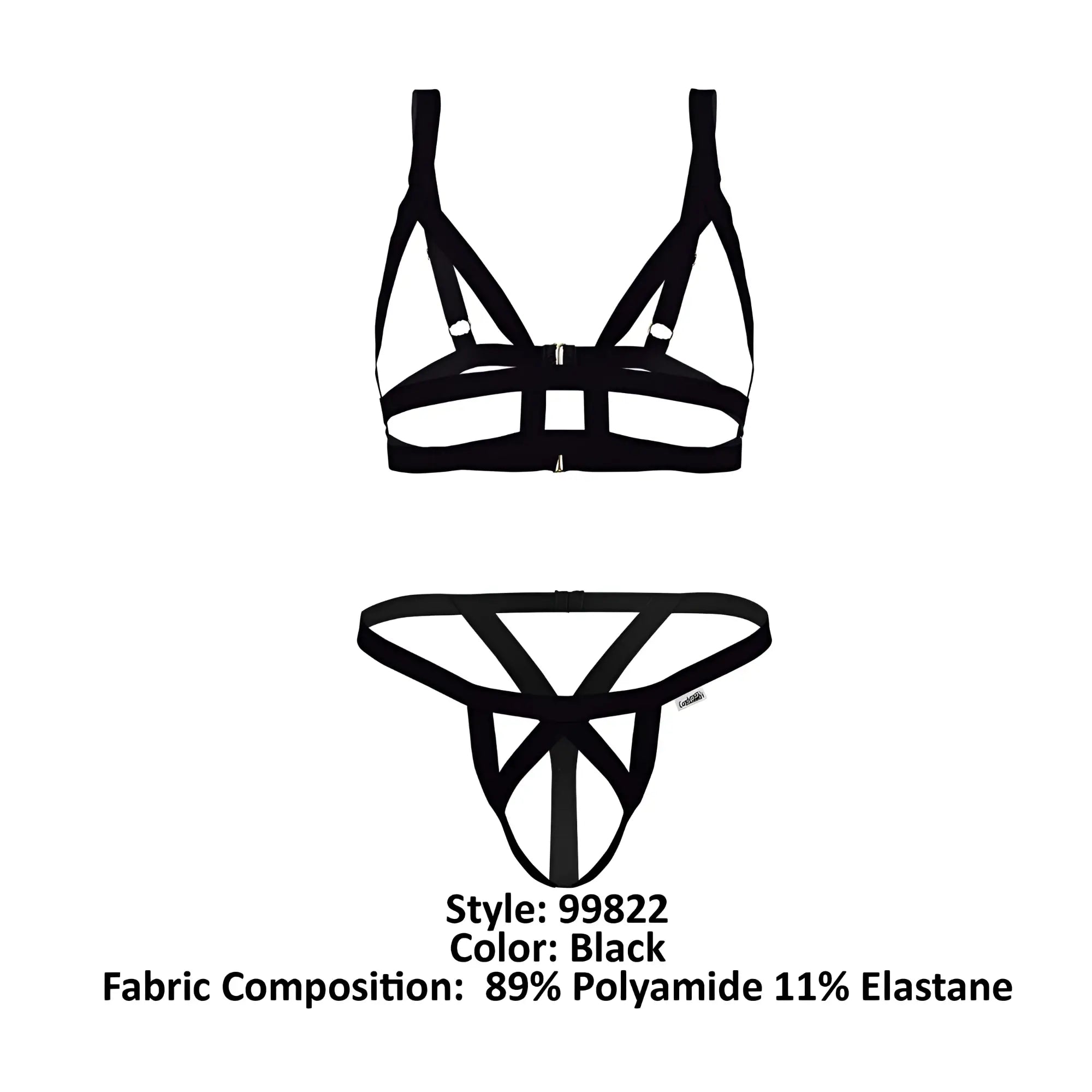 Black candyMan 99822 two piece lingerie set with strappy geometric crisscross design for intimate wear