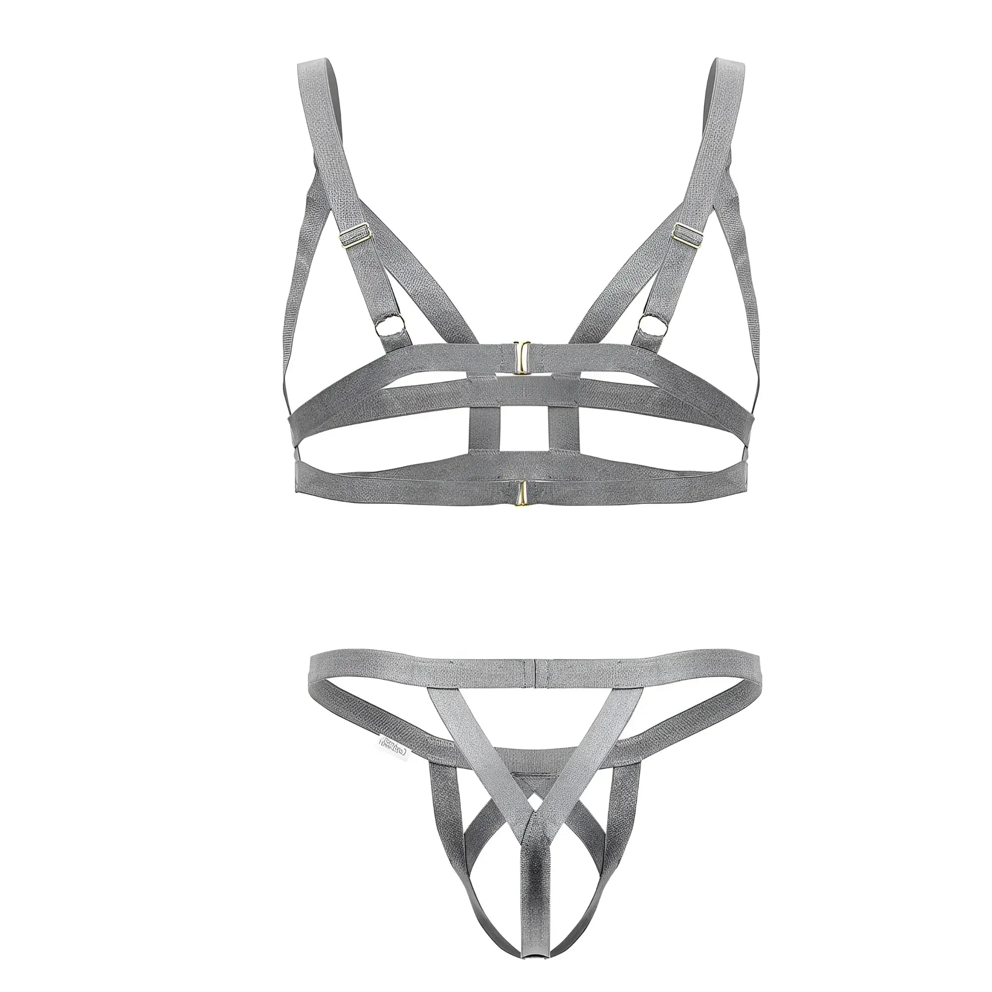 Gray fabric harness-style lingerie set candyMan 99822 with adjustable straps and metallic hardware