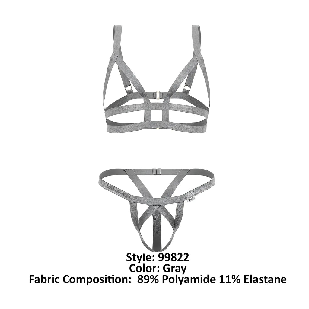 Gray strappy harness-style lingerie set candyMan 99822 made of 89% polyamide 11% elastane for a stylish look