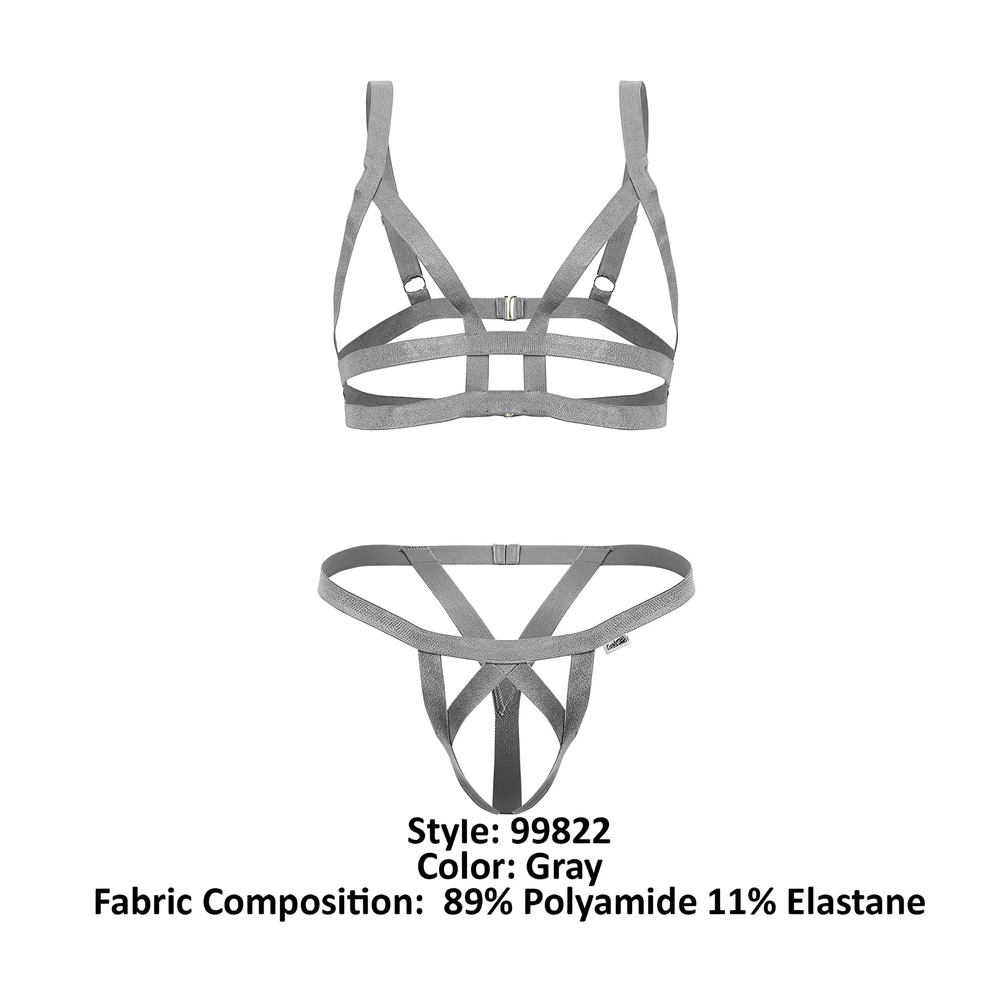 Gray strappy harness-style lingerie set candyMan 99822 made of 89% polyamide 11% elastane for a stylish look