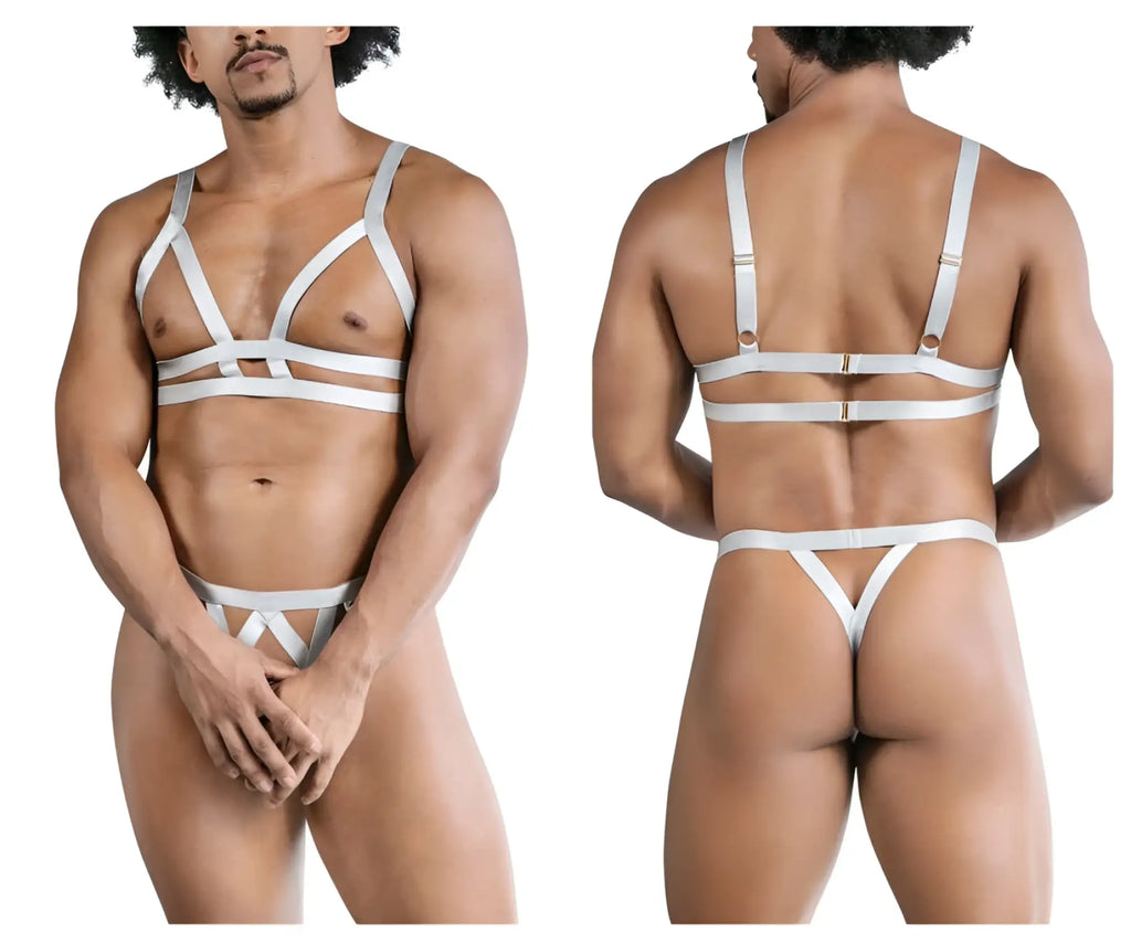 Gray candy man 99822 two piece satin harness lingerie set with adjustable straps and minimalist design
