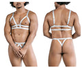 Gray candy man 99822 two piece satin harness lingerie set with adjustable straps and minimalist design