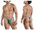Teal mesh thong with metallic trim and candyMan brand tag in green from candyMan 99824 mesh thongs collection