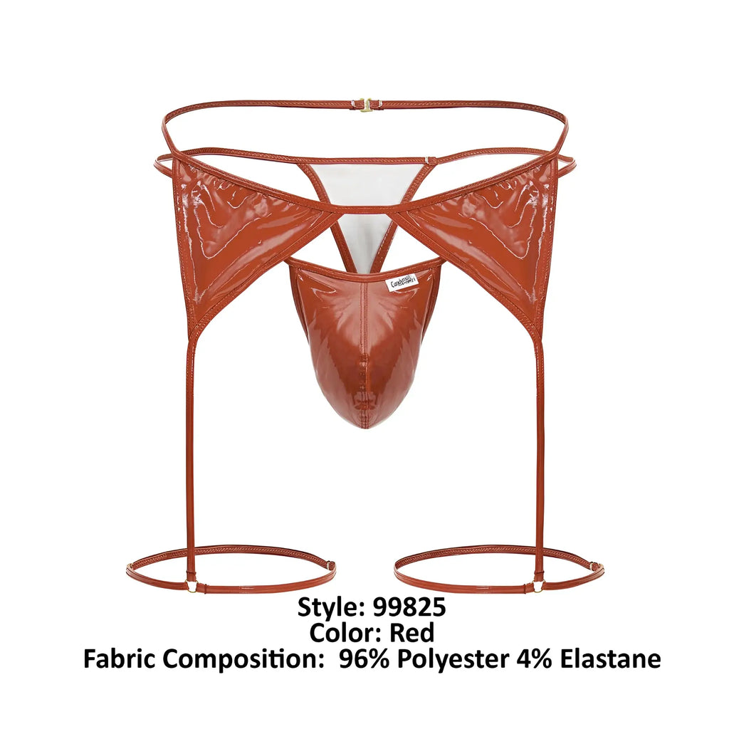 Red glossy polyester and elastane CandyMan 99825 dom outfit briefs with high-cut design and circular foot loops
