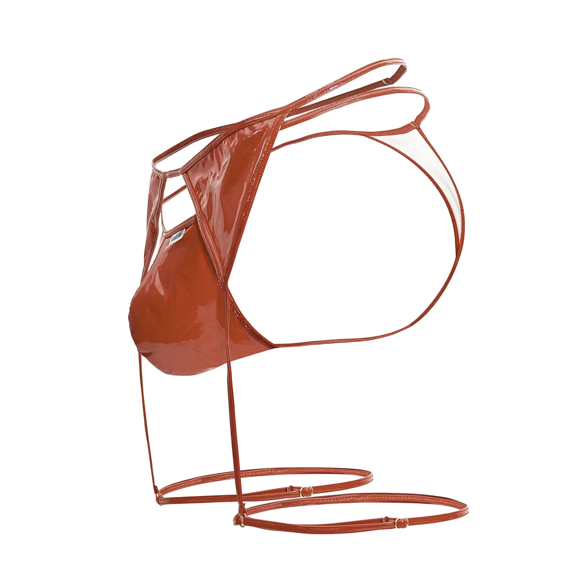 Glossy rust-colored transparent thong with sleek minimalist design and adjustable straps from candyman 99825 dom outfit red
