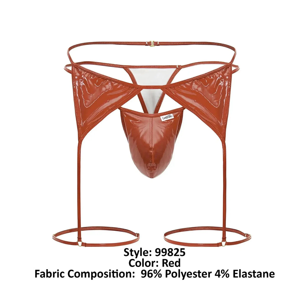 Red glossy polyester and elastane CandyMan 99825 dom outfit briefs with high-cut design and circular foot loops