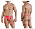 Red shiny latex thong with matching leg straps from candyman 99825 dom outfit in bold red color