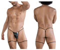 Black leather thong with gold chain detailing from candyman featuring chain-garter design in black color