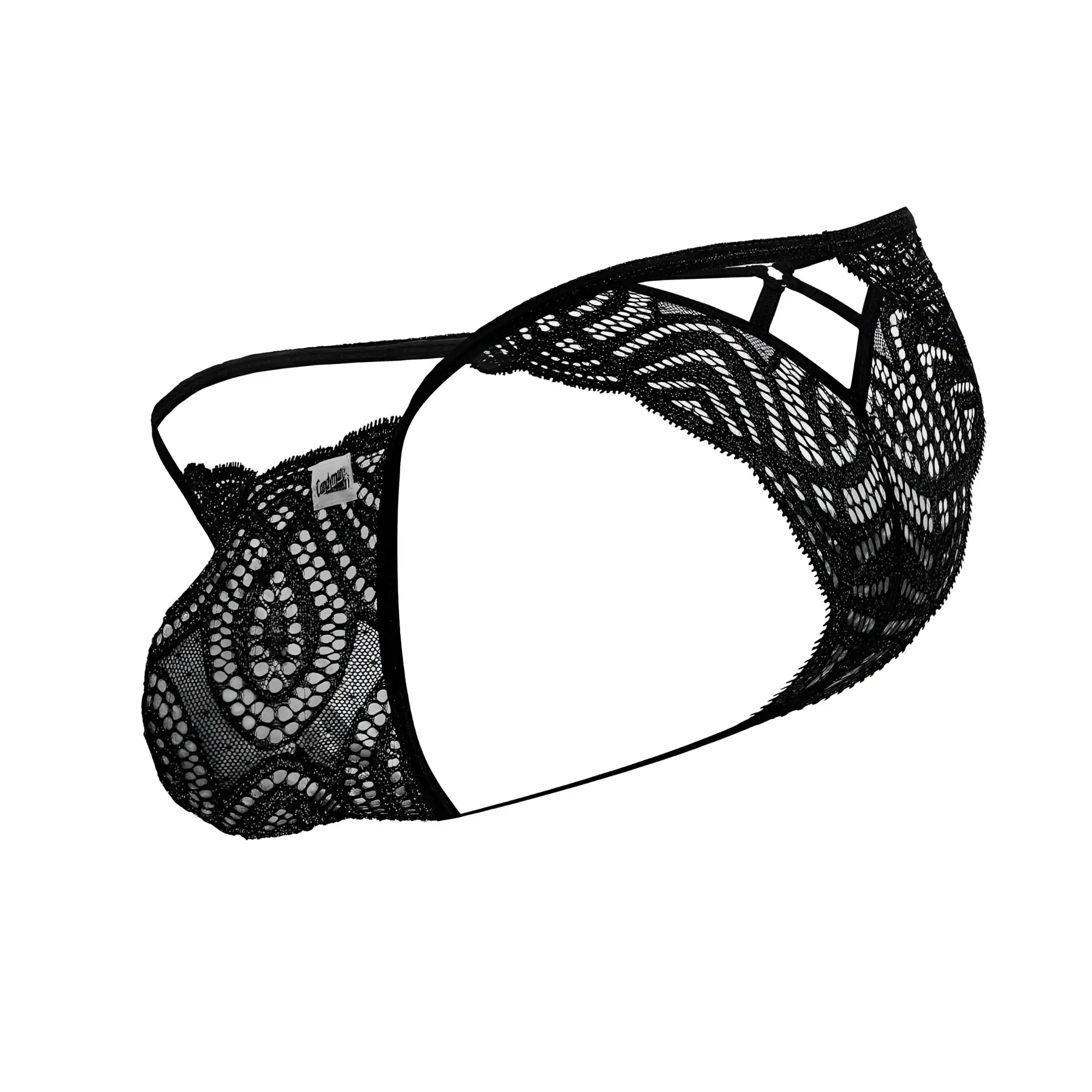 Black lace thong Candyman 99829 with intricate floral patterns and delicate sheer design in color black
