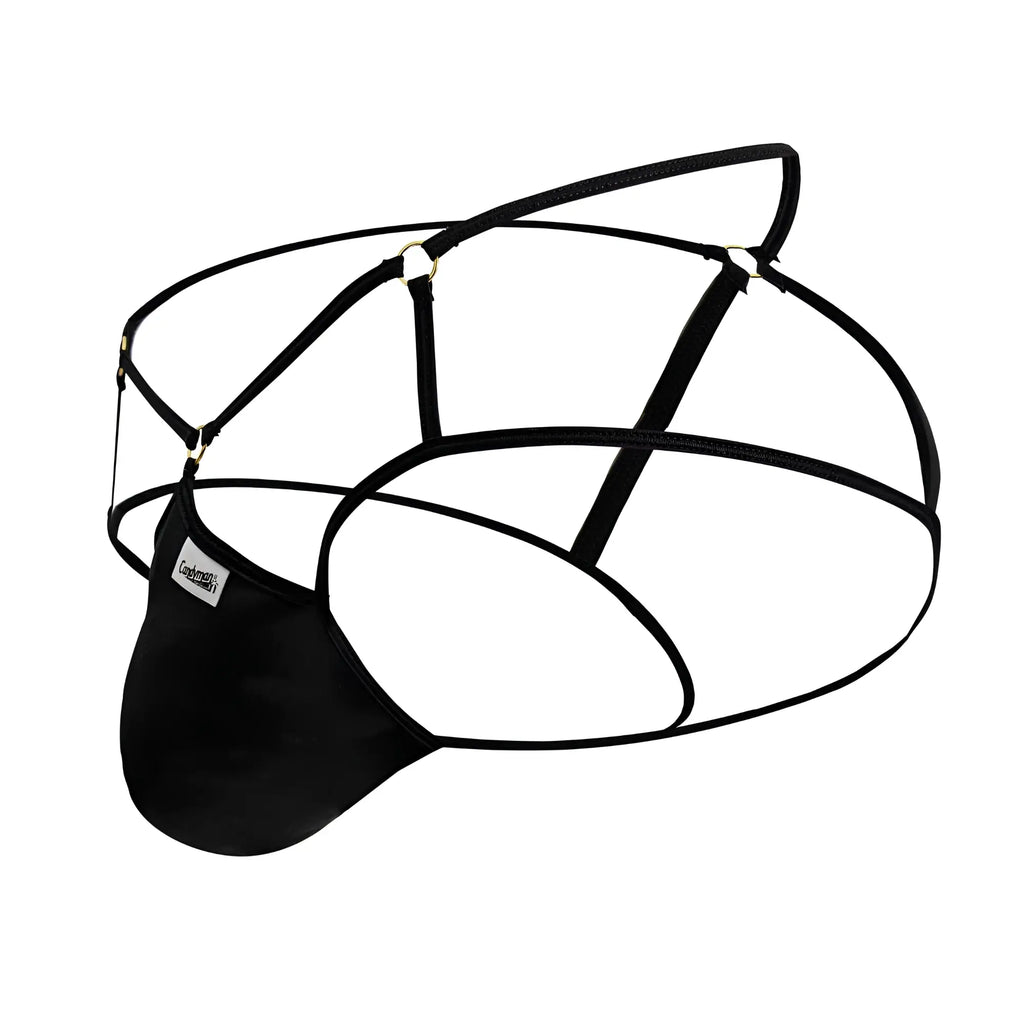 Black mesh CandyMan 99831 cage jockstrap briefs with sleek minimalist design and adjustable straps