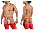 Red and white lace-trimmed men’s thong with central cross design candyMan 99833 murse thong front view