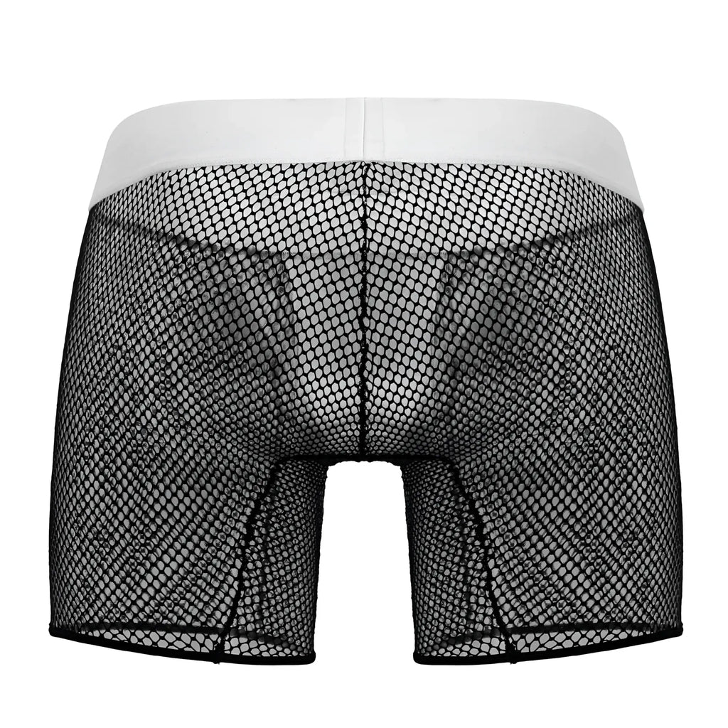 Black CandyMan 99834 Tuxedo Trunks boxer briefs with white elastic waistband in breathable mesh fabric