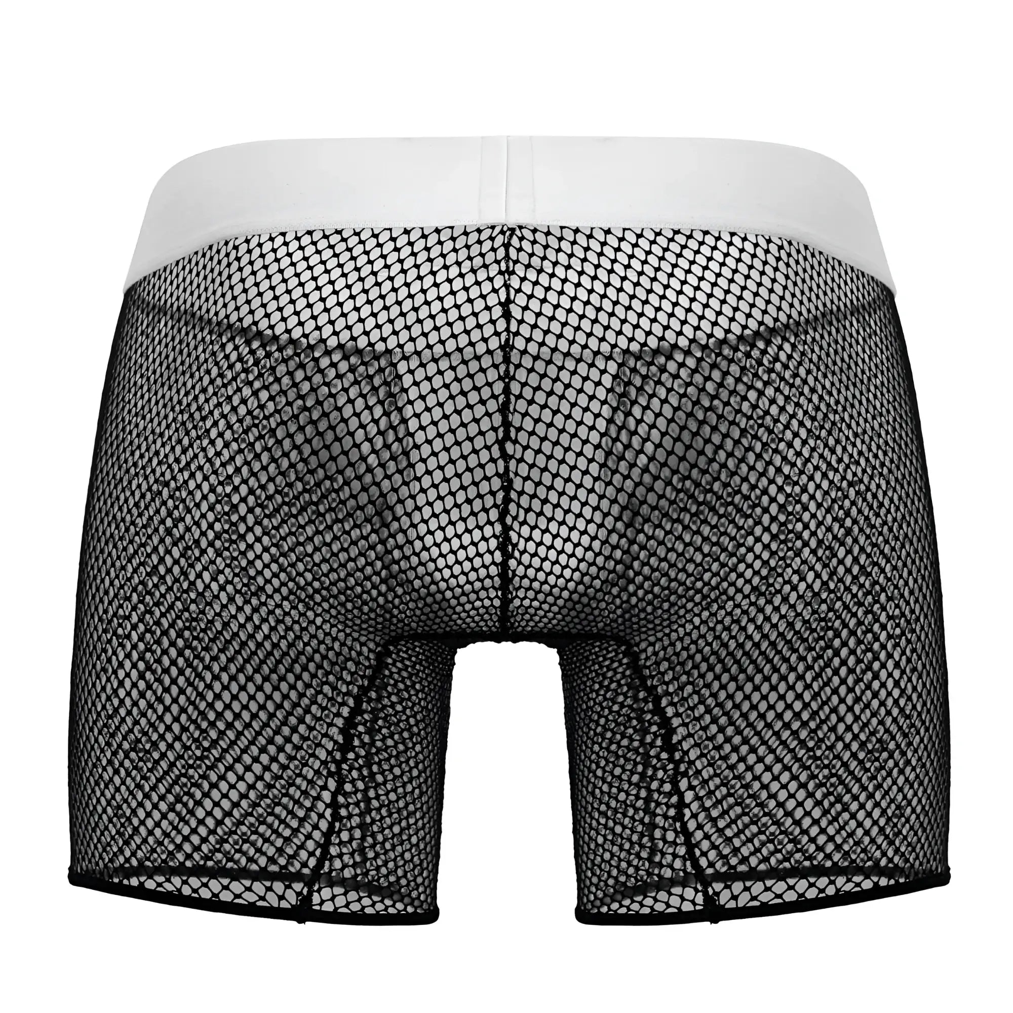 Black CandyMan 99834 Tuxedo Trunks boxer briefs with white elastic waistband in breathable mesh fabric