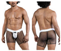 Black mesh briefs CandyMan 99834 tuxedo trunks with white waistband and front button detail in black color