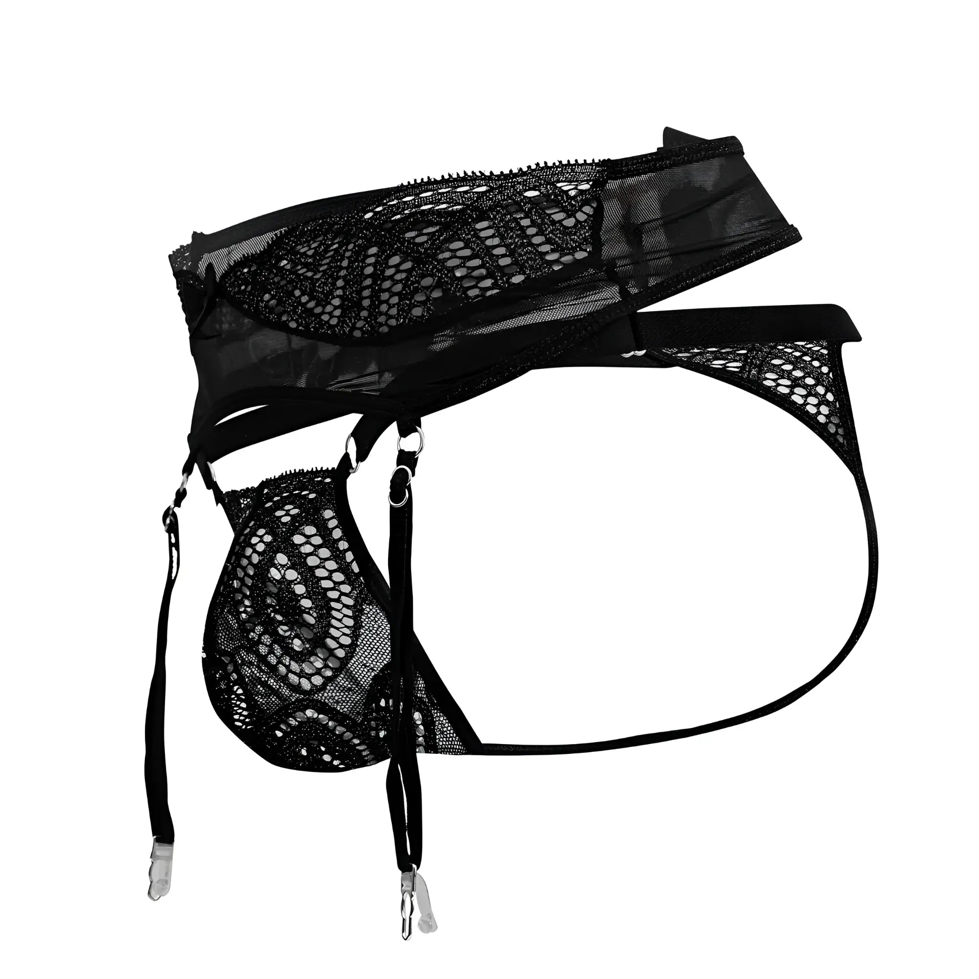Black lace garter belt candyMan 99837 with mesh panels and adjustable straps in black for lingerie outfits