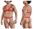 Red strappy harness-style thong with a white sheer front panel from candyman 99838 two piece outfit in red