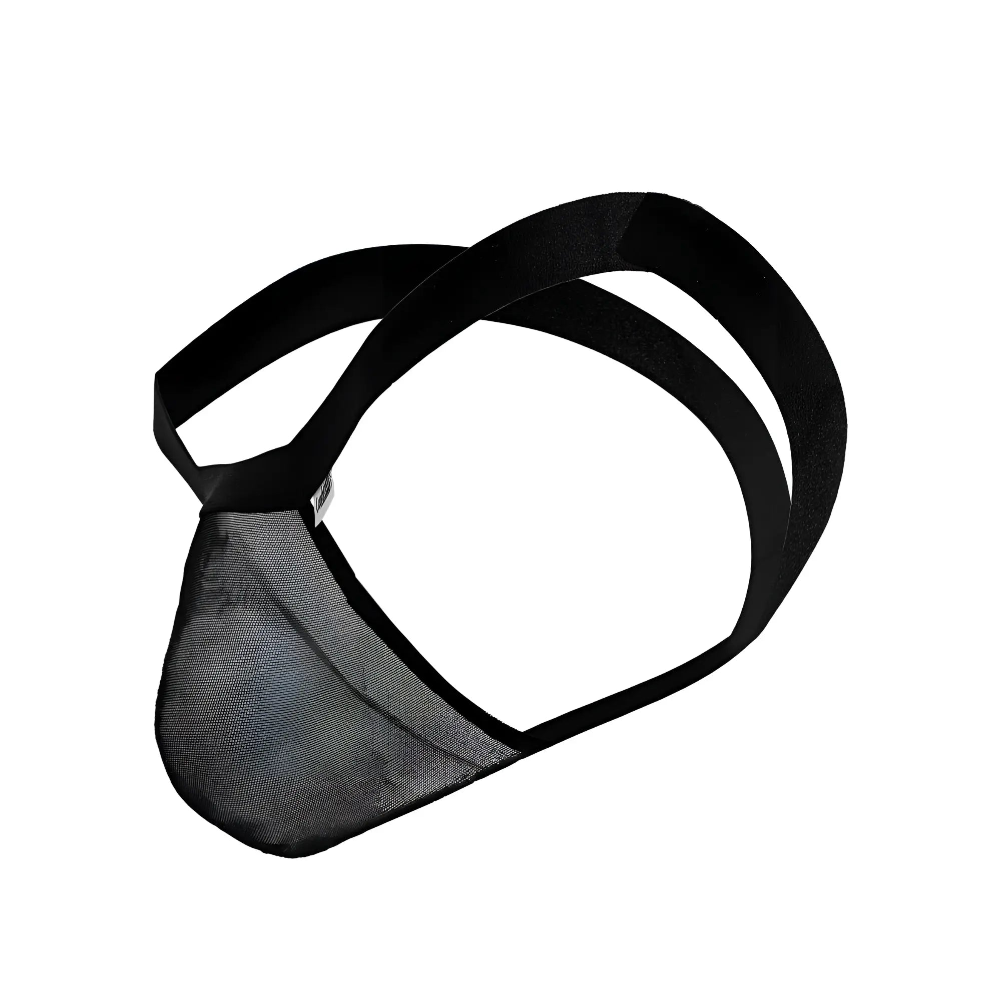 Black mesh briefs with elastic straps from candyman 99841 collection showing front side design