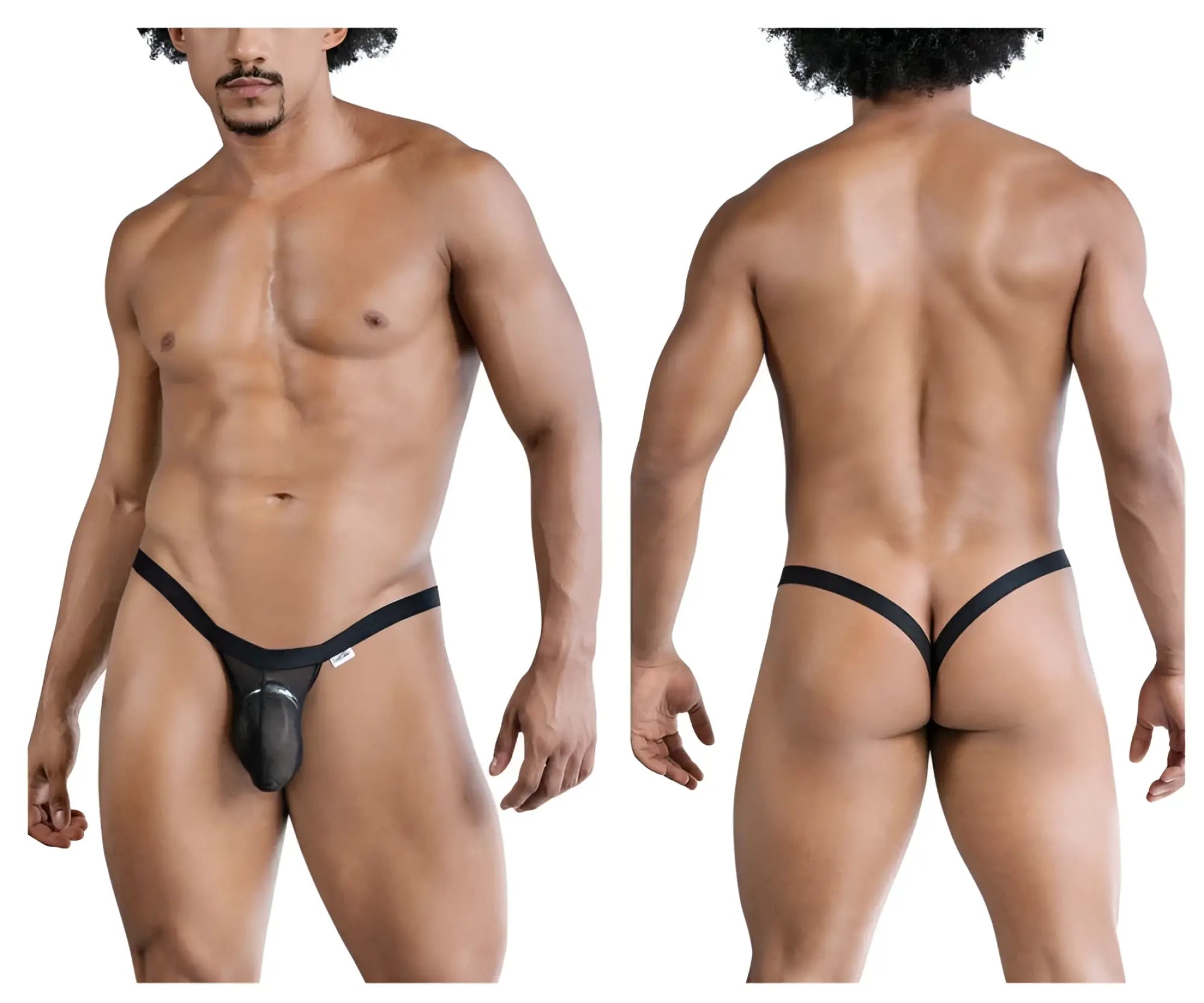 Black sleek form-fitting CandyMan 99841 mesh men’s thong with central pouch design for comfortable wear