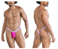 Bright pink and lavender CandyMan 99841 mesh thong with supportive contoured design front view