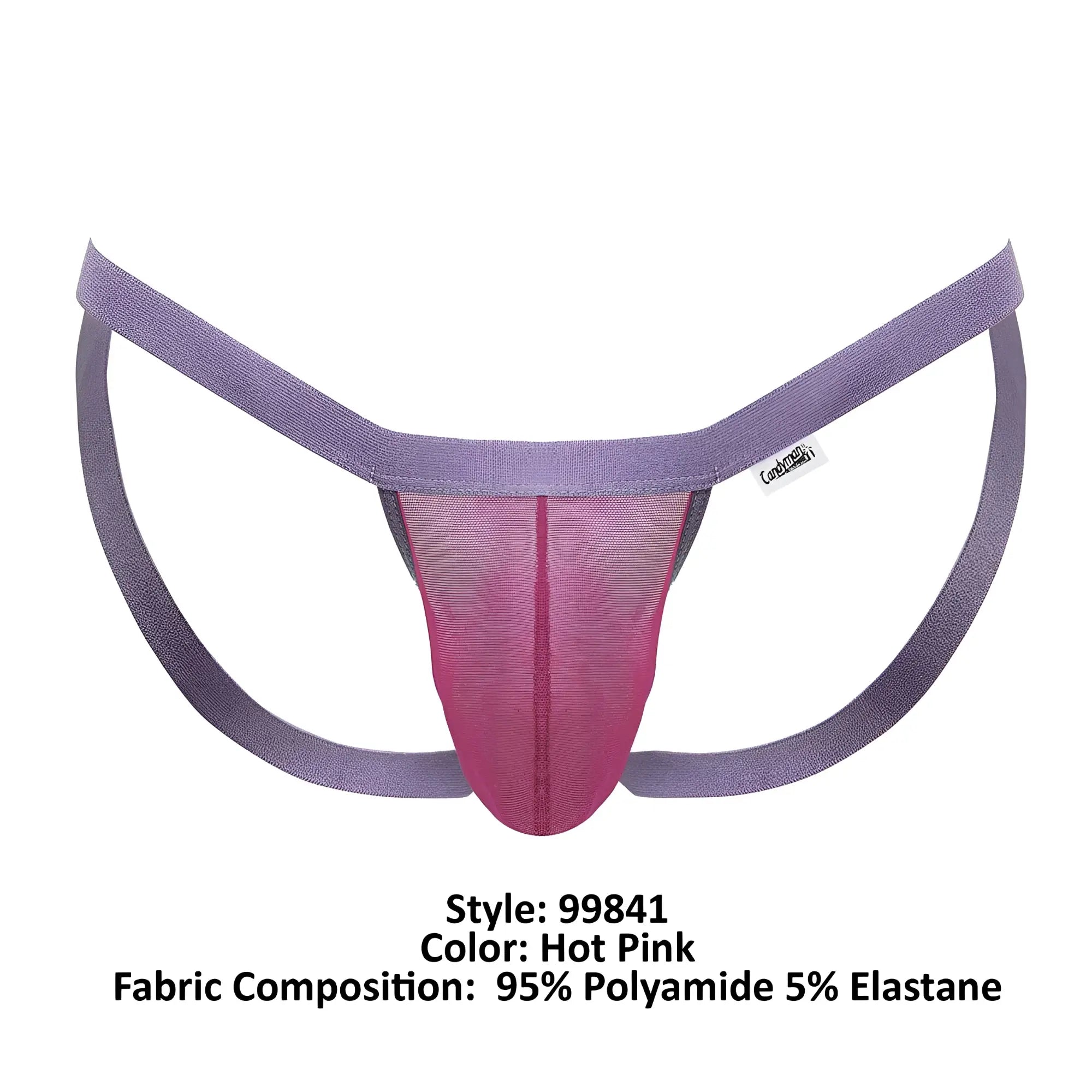 CandyMan 99841 mesh thong in hot pink and purple with a mesh front panel made of 95 polyamide 5 elastane