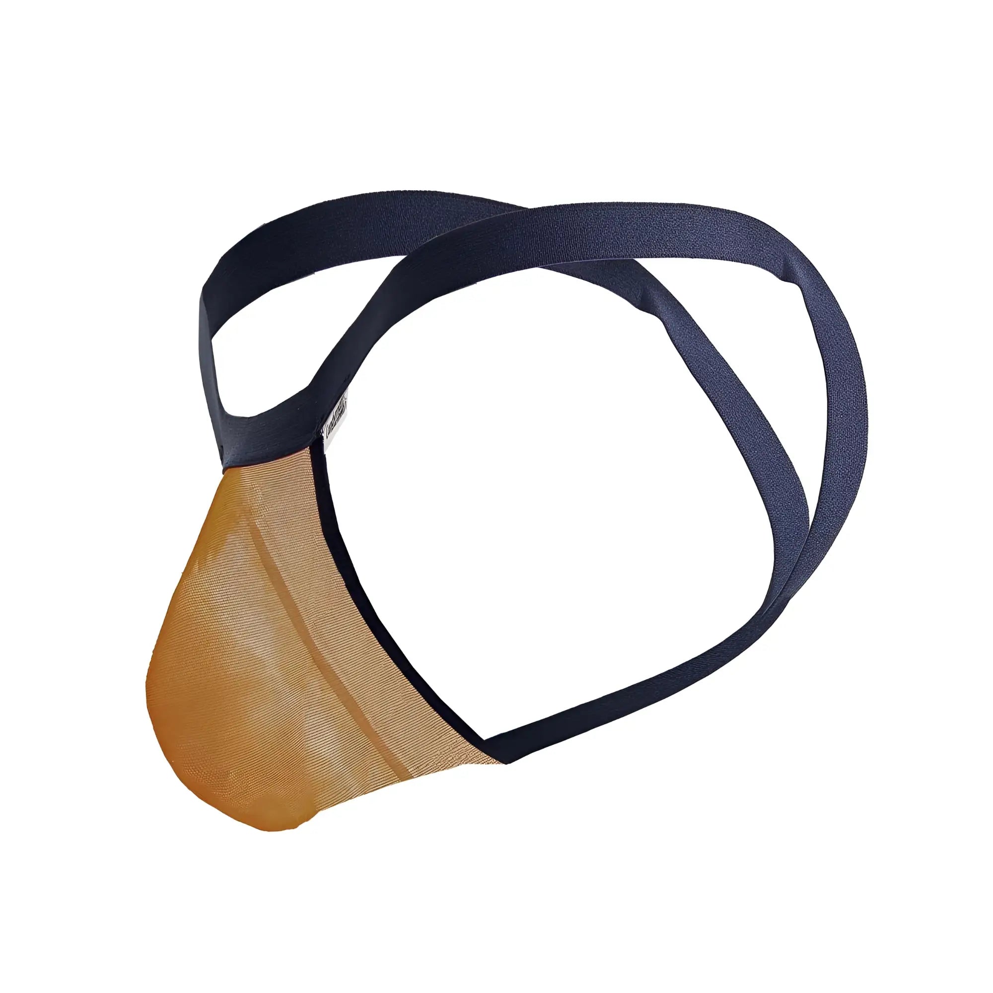 CandyMan 99841 mesh thongs in orange feature a tan mesh front panel with black elastic straps for a minimalist fit