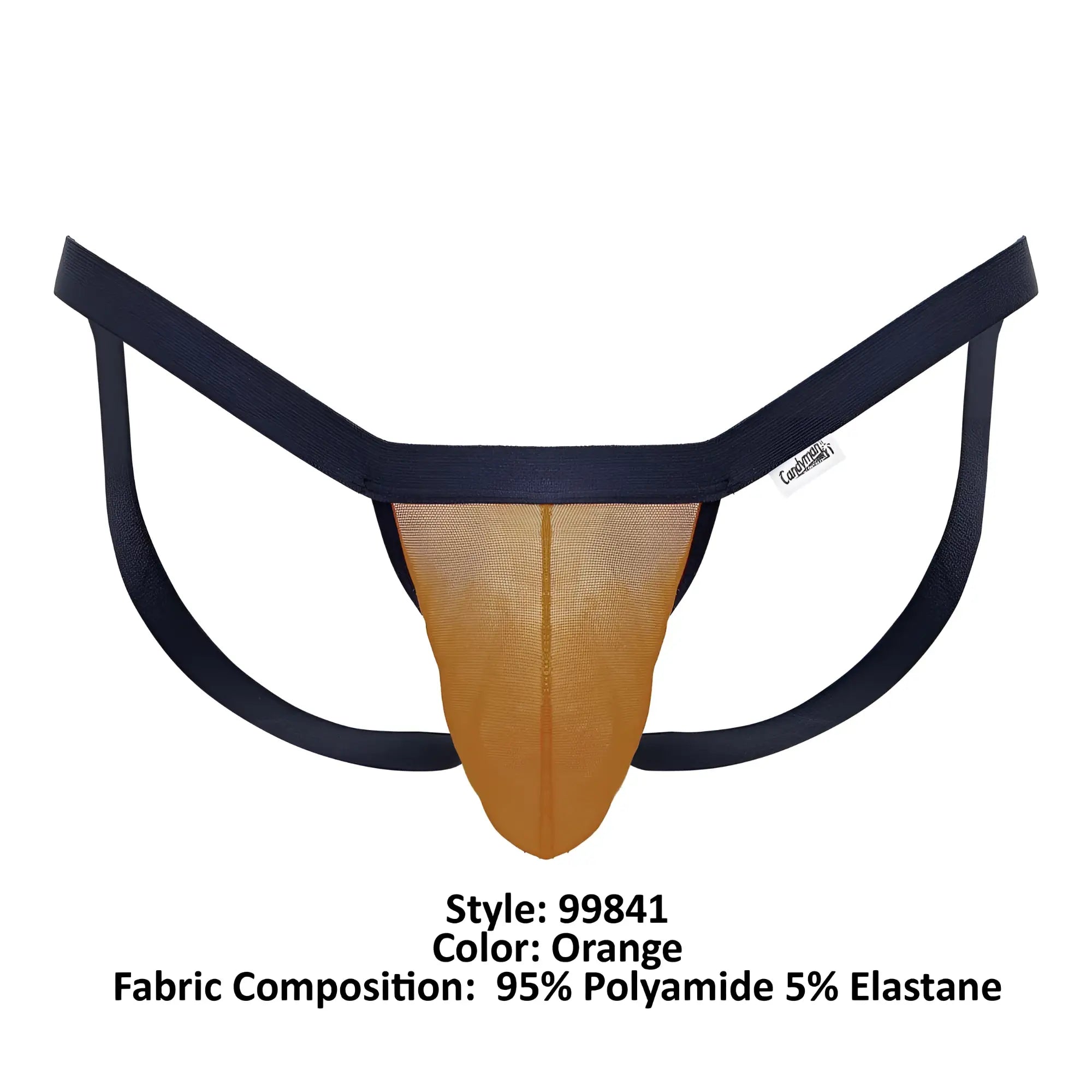 Orangemesh thong with black elastic straps from candyman 99841 featuring breathable mesh material