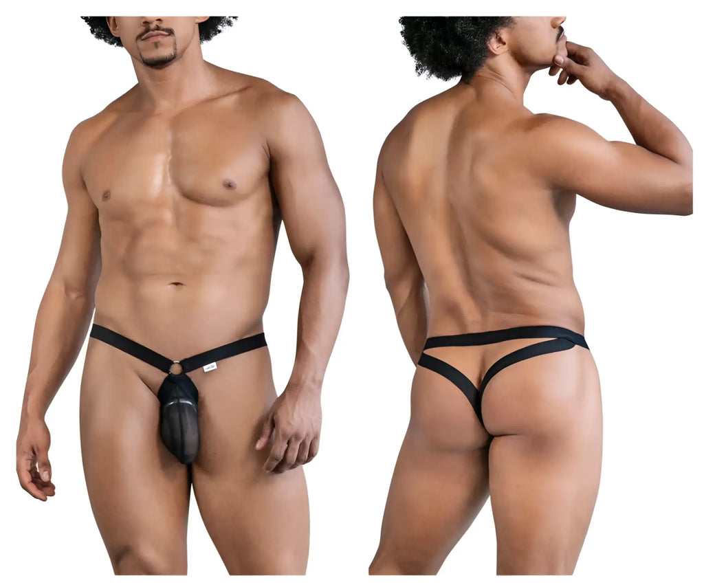 Black sleek form-fitting mesh jockstrap with central pouch and adjustable straps from candyman 99842 collection