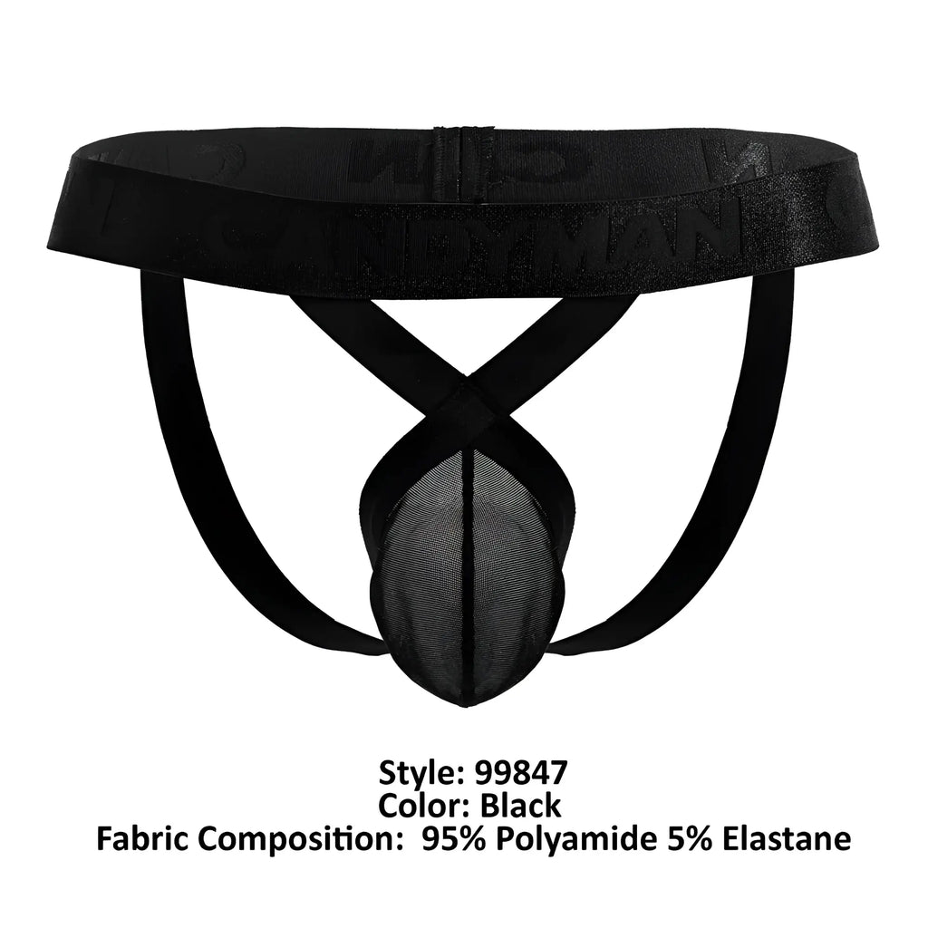 Black candyMan 99847 mesh thong briefs with mesh front panel and embossed elastic waistband