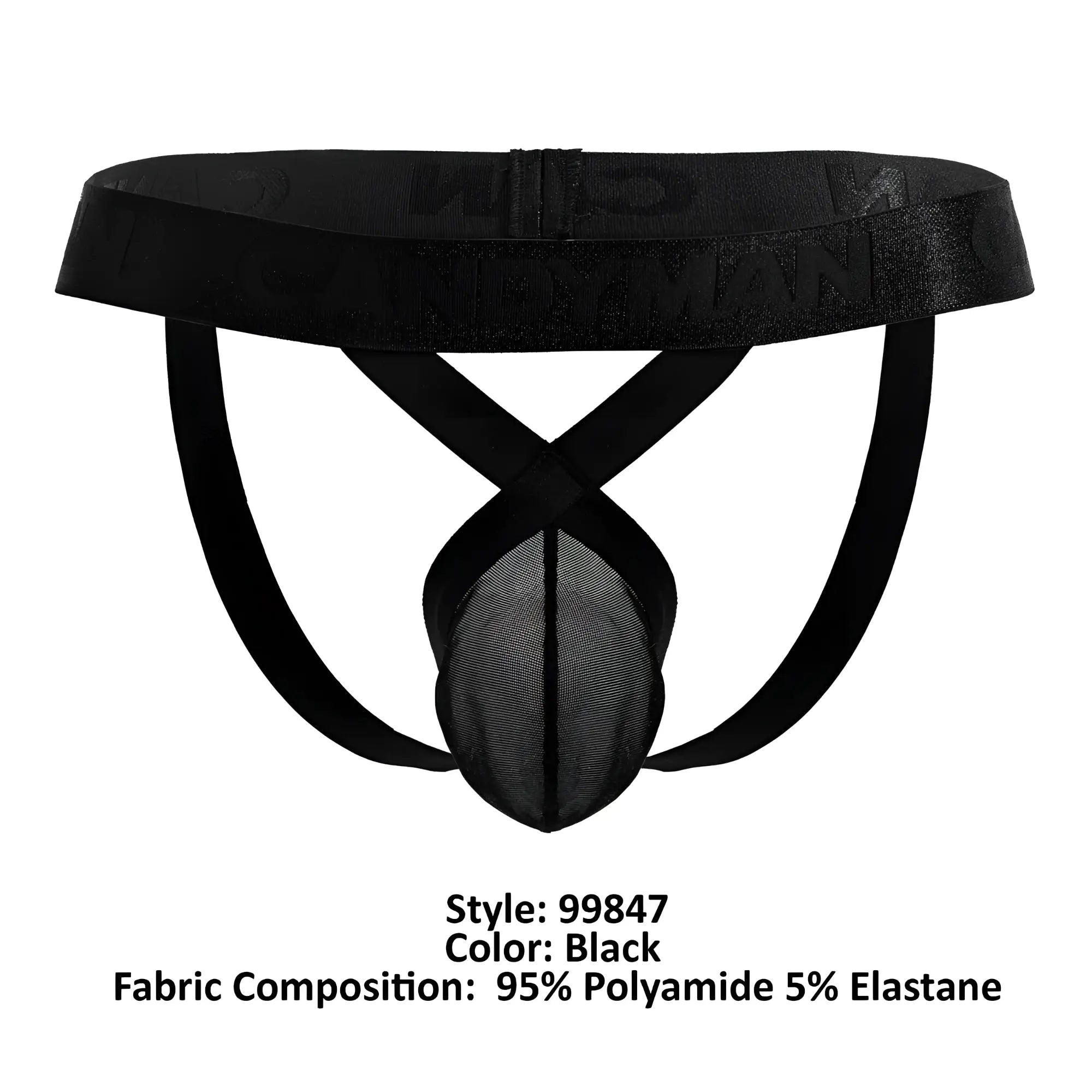 Black candyMan 99847 mesh thong briefs with mesh front panel and embossed elastic waistband