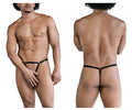 Black candyMan 99852 nudist thong with gold-tone hardware and small white label on the front