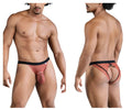 Rust-colored lace candyMan 99853 jockstrap briefs with black elastic waistband and back tie shown from the back