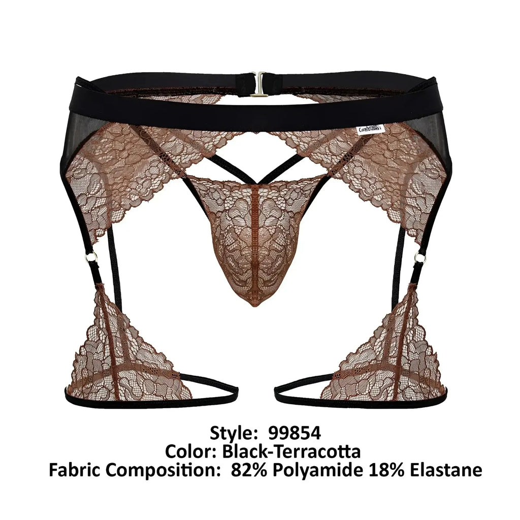 Black and terracotta lace garter belt with central thong design from Candyman 99854 lace-garter outfit