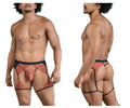Rust-colored lace men’s briefs with black trim and garter straps from candyman 99854 lace-garter outfit