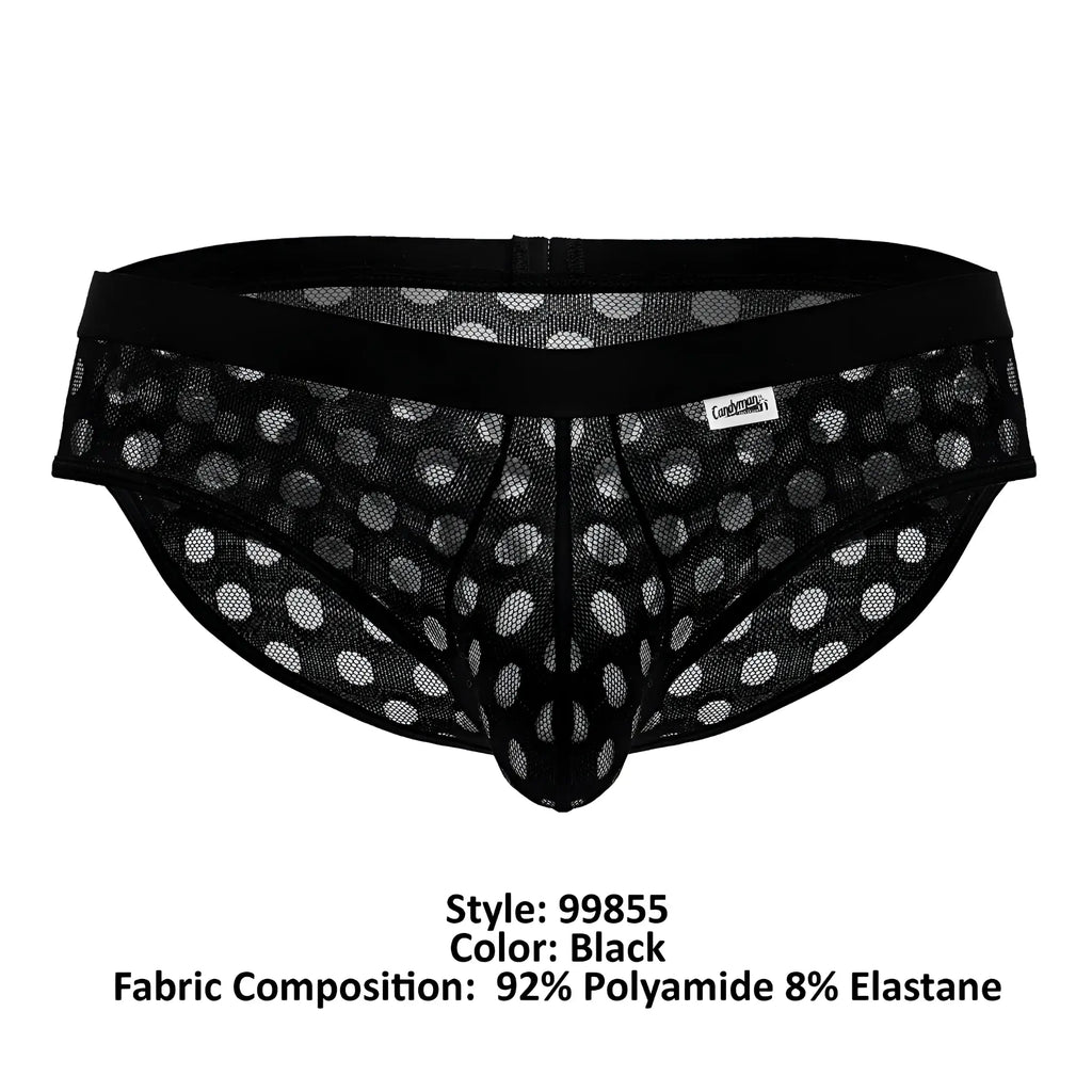 Black mesh briefs with polka dot pattern and solid black waistband candyMan 99855 polka mesh briefs color black