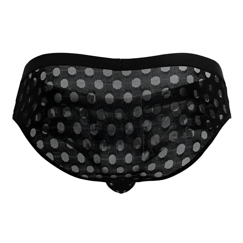 CandyMan 99855 black mesh briefs with white polka dots featuring a breathable mesh fabric design