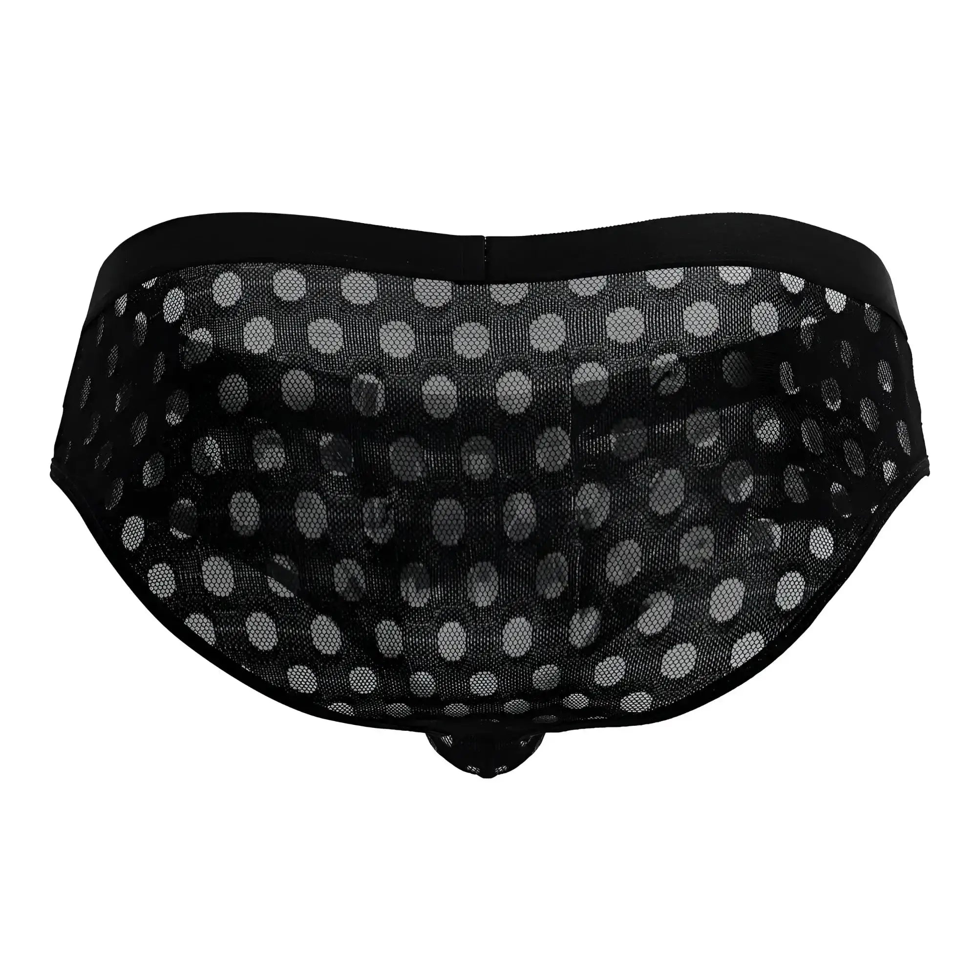 CandyMan 99855 black mesh briefs with white polka dots featuring a breathable mesh fabric design