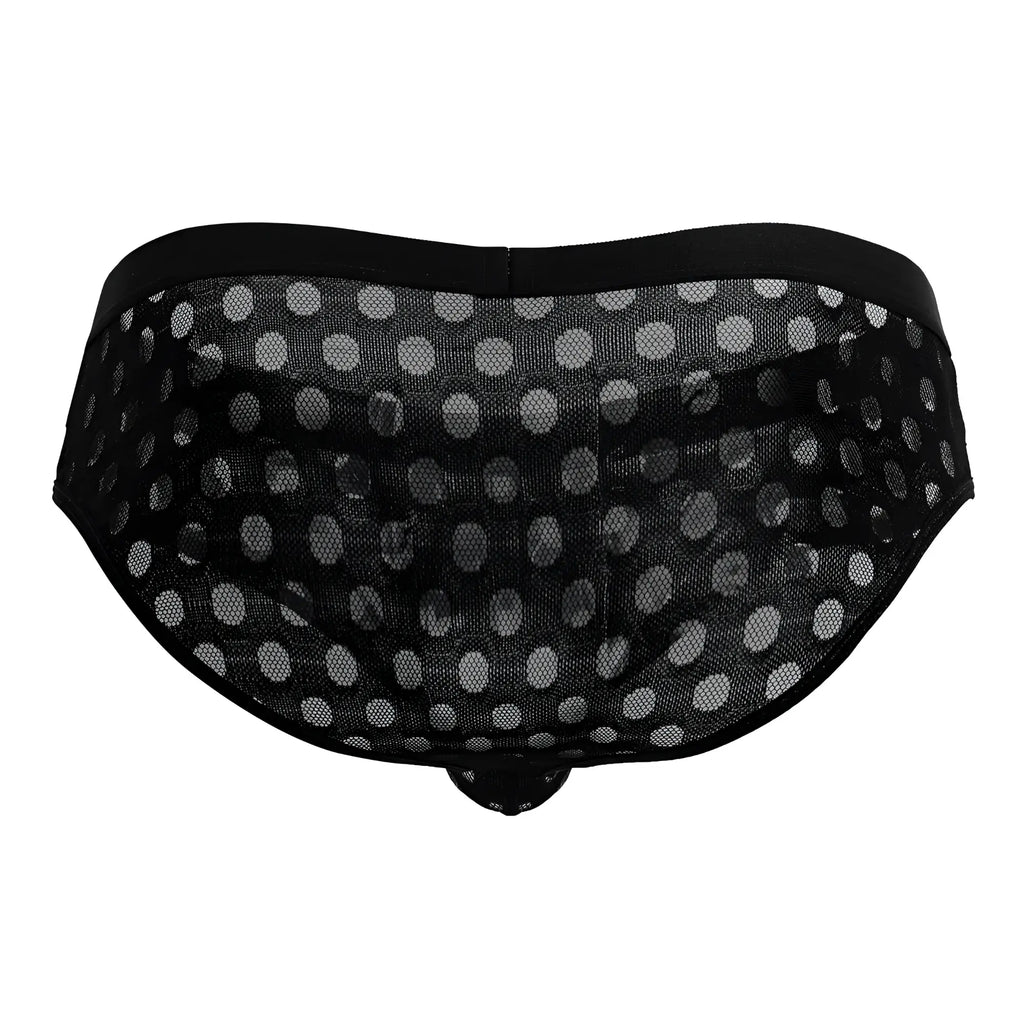 CandyMan 99855 black mesh briefs with white polka dots featuring a breathable mesh fabric design