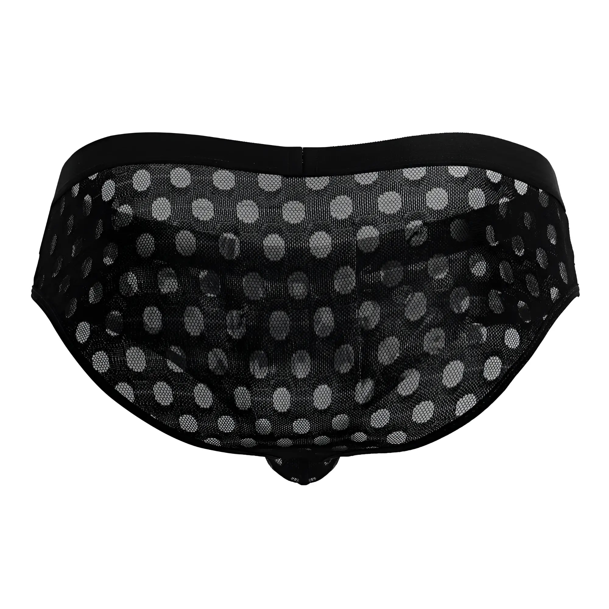 CandyMan 99855 black mesh briefs with white polka dots featuring a breathable mesh fabric design