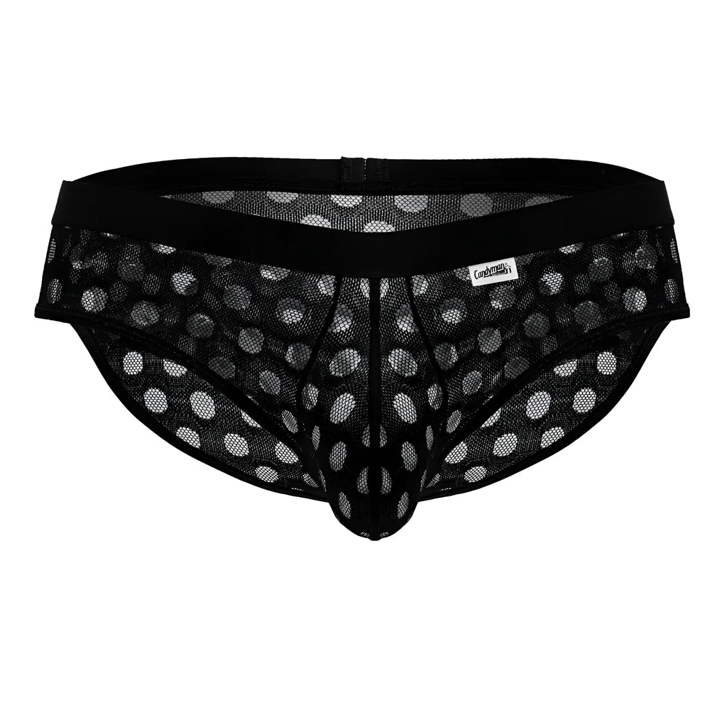 Candyman 99855 black mesh briefs with white polka dots and black elastic waistband for stylish comfort
