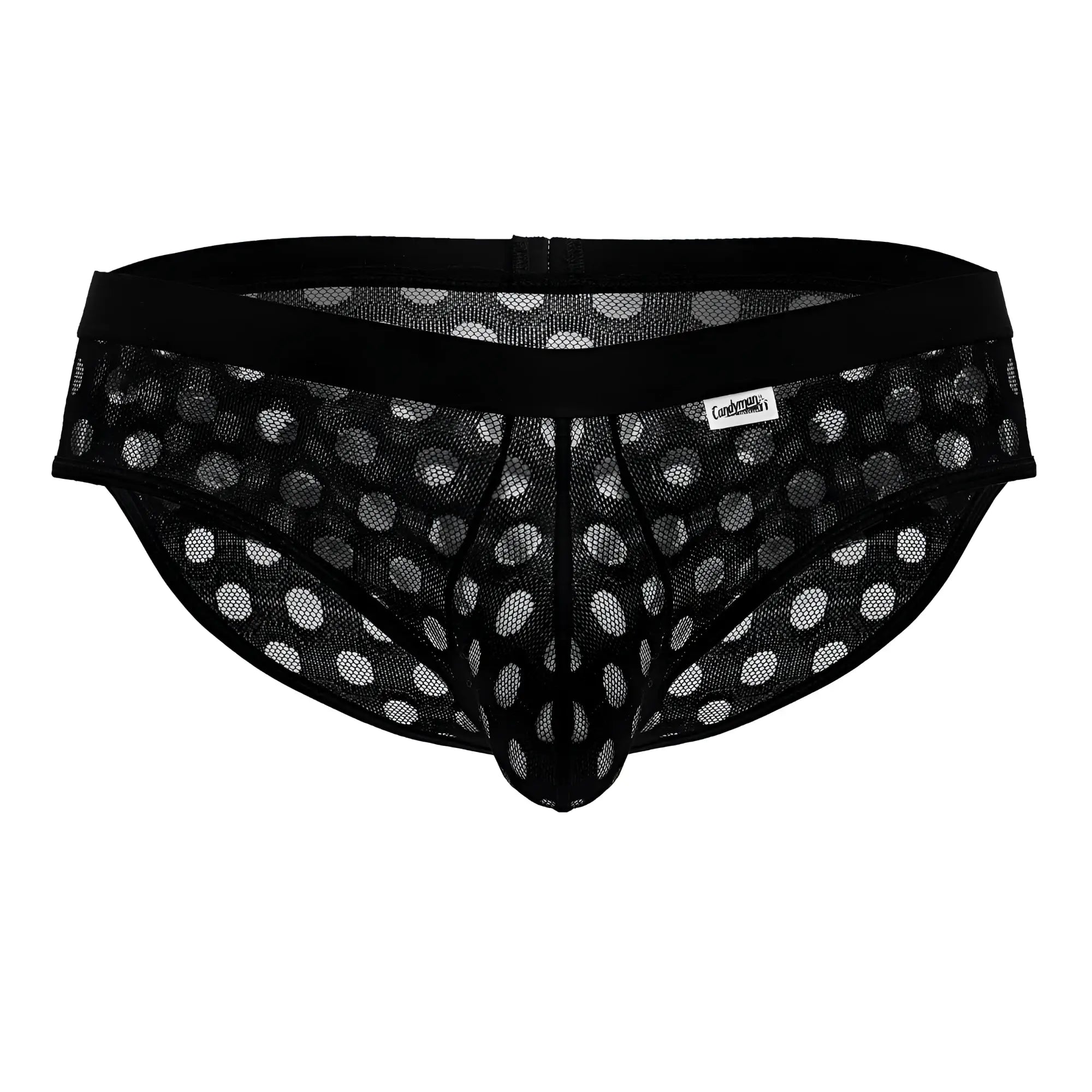 Candyman 99855 black mesh briefs with white polka dots and black elastic waistband for stylish comfort