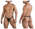 Black lace thong candyMan 99856 features a subtle polka mesh pattern with thin supportive straps in black