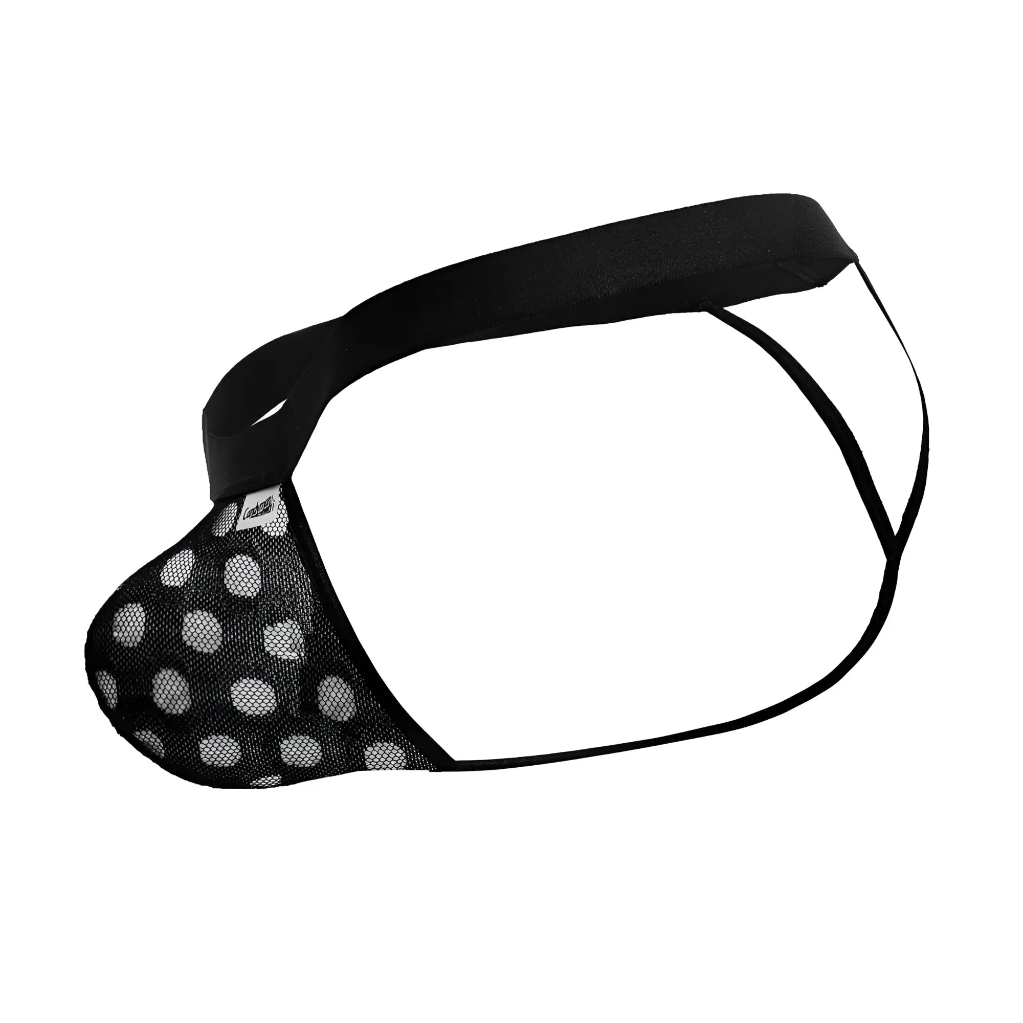 Black mesh brief with white polka dots and solid black waistband from Candyman 99856 polka mesh thongs collection