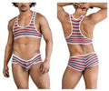 CandyMan 99859 two piece outfit with striped red white and navy blue mesh tank top and briefs set