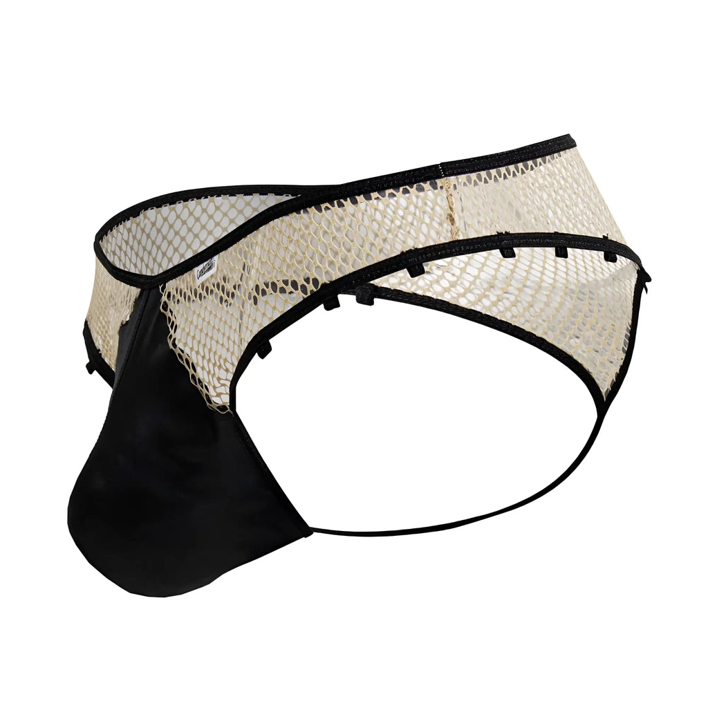 Black and cream-colored mesh briefs in sleek modern design candyMan 99860 fishnet thongs nude-black color