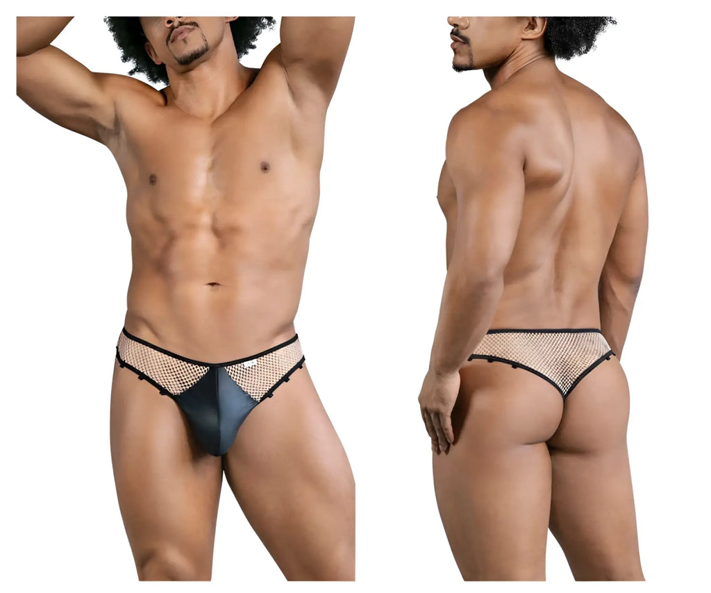 CandyMan 99860 fishnet thong in nude-black mesh with a sleek form-fitting design and subtle shimmering accents
