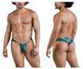 Teal lace thong candyMan 99861 in green with a tied-back design and subtle lace pattern shown from the back side