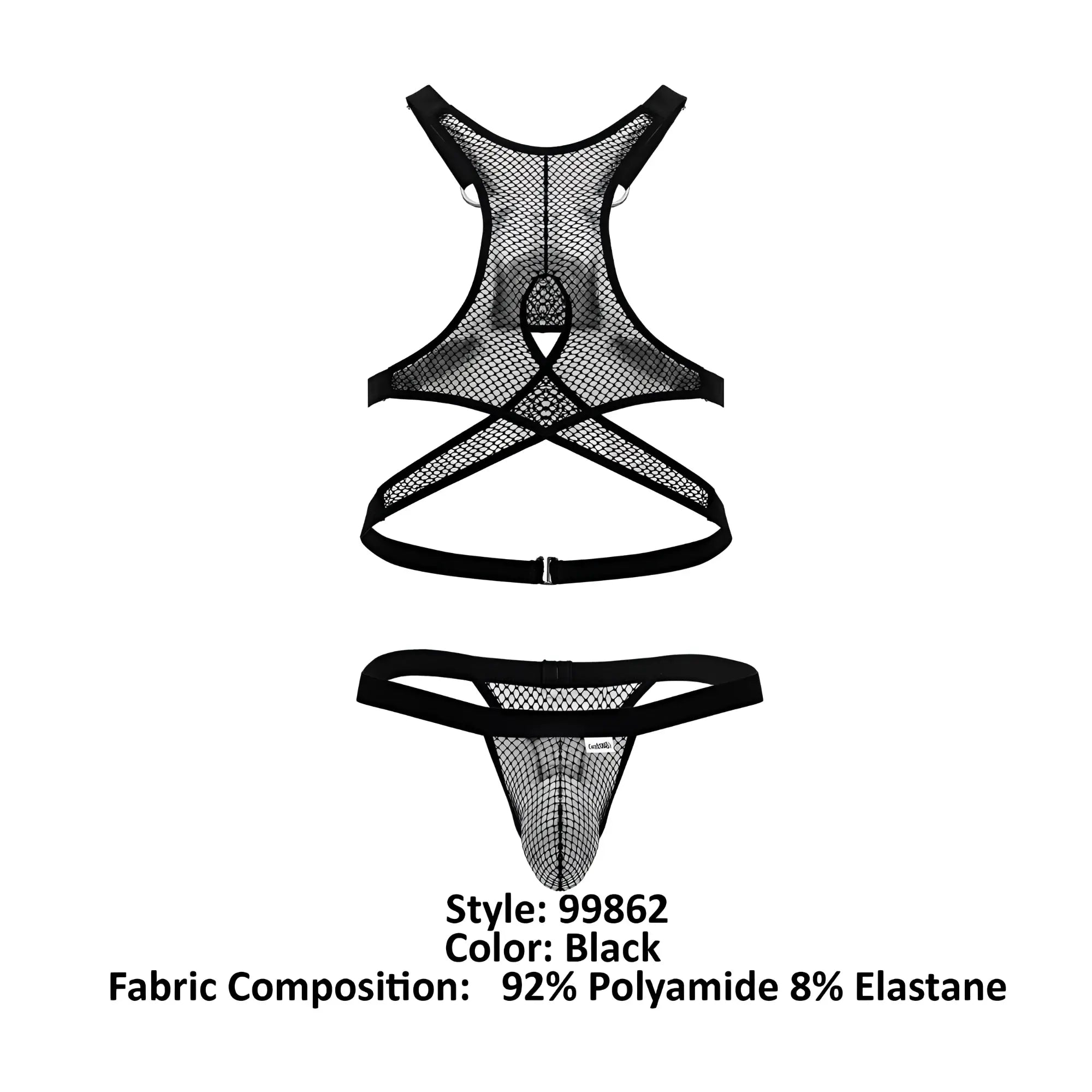 Black mesh harness and thong set candyMan 99862 fishnet outfit made of 92 polyamide 8 elastane in black