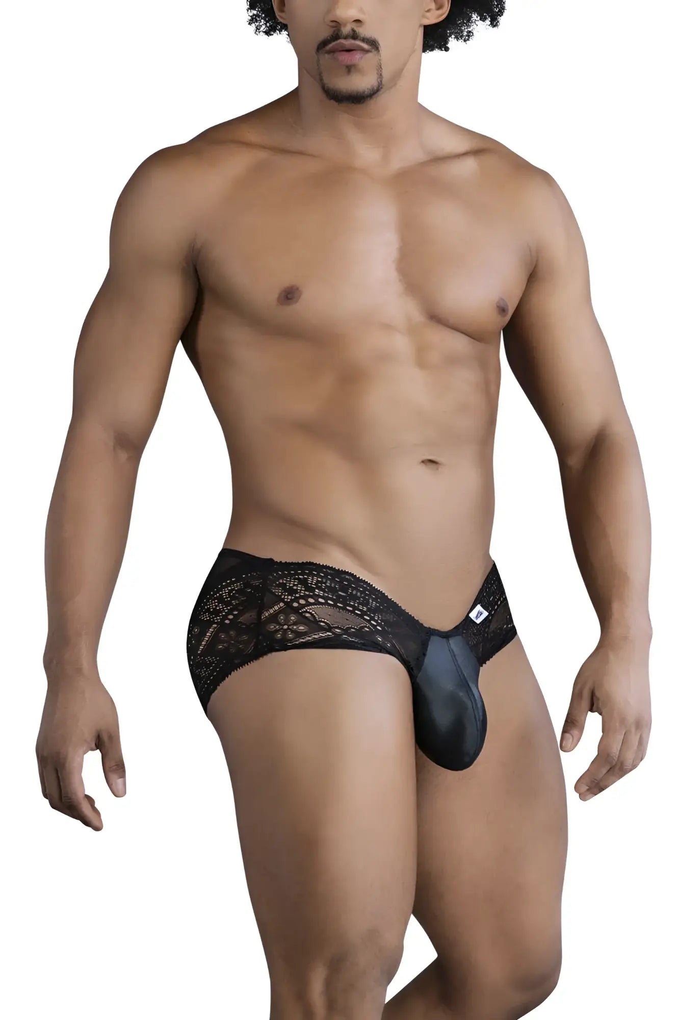 Black lace-trimmed mens briefs with solid black pouch candyMan 99863 lace briefs color black
