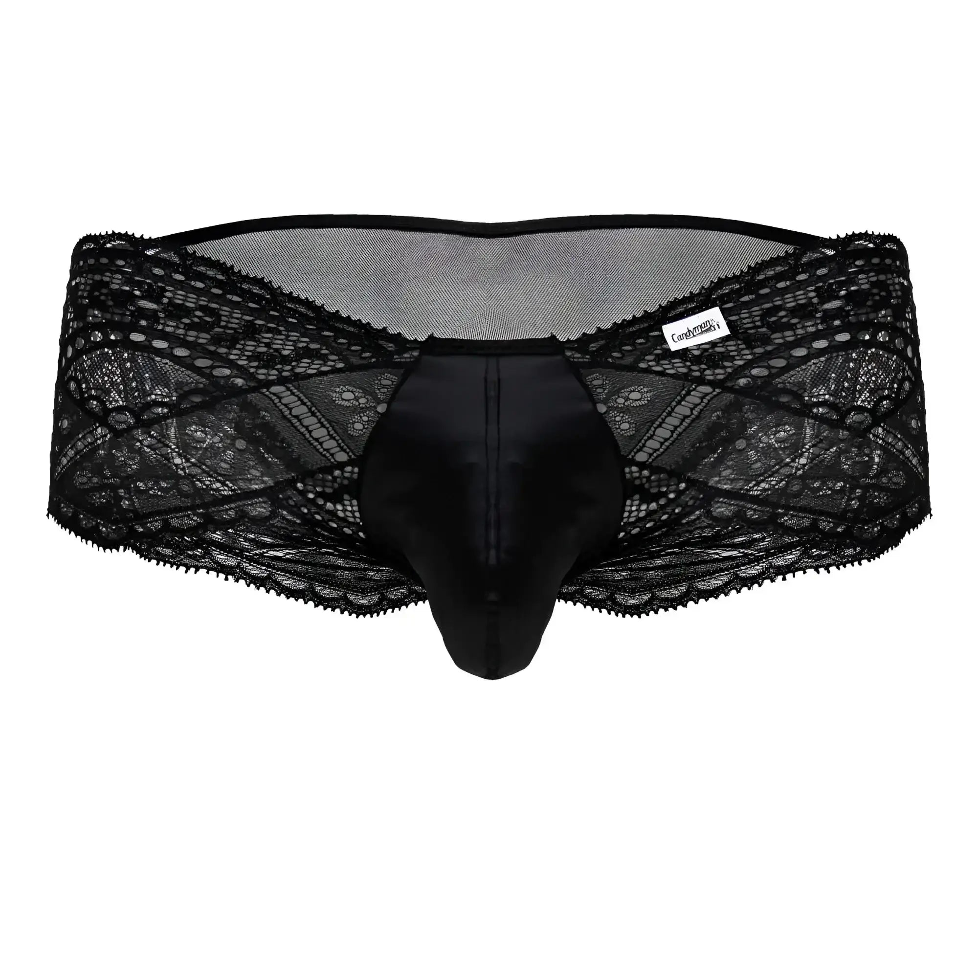 Black candyman 99863 lace briefs with satin front panel and floral lace mesh back for men